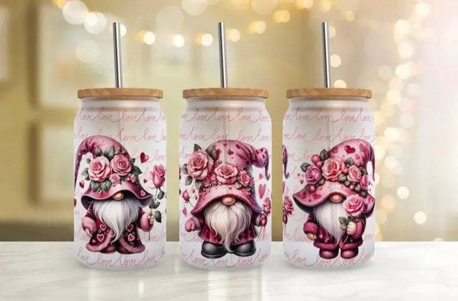 Love gnome valentines day16 oz libby glass tumbler